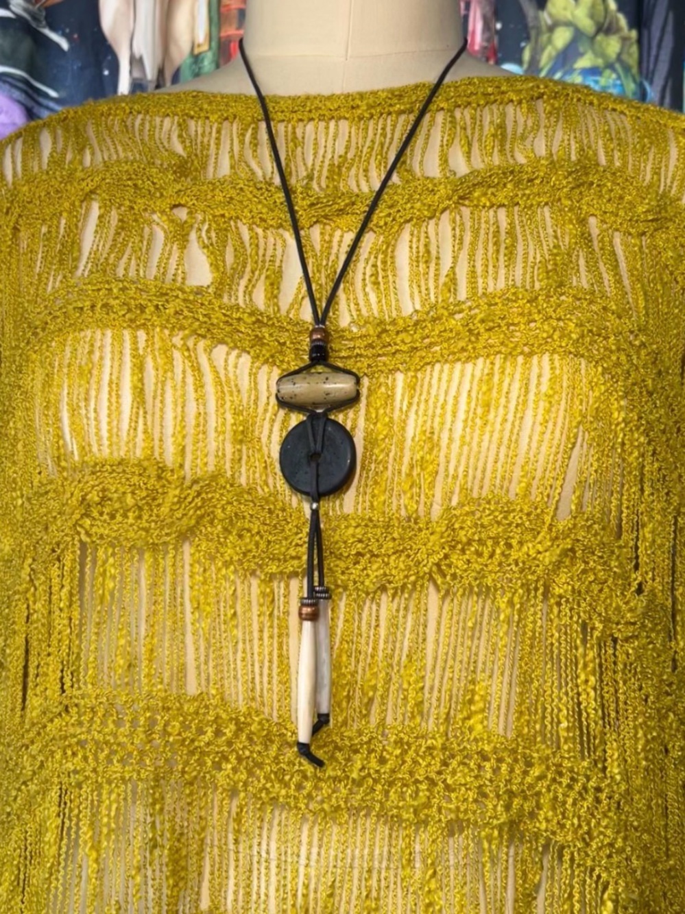 Boho-Tribal The Limited Handcrafted Black and Cream Pendant Charm Necklace